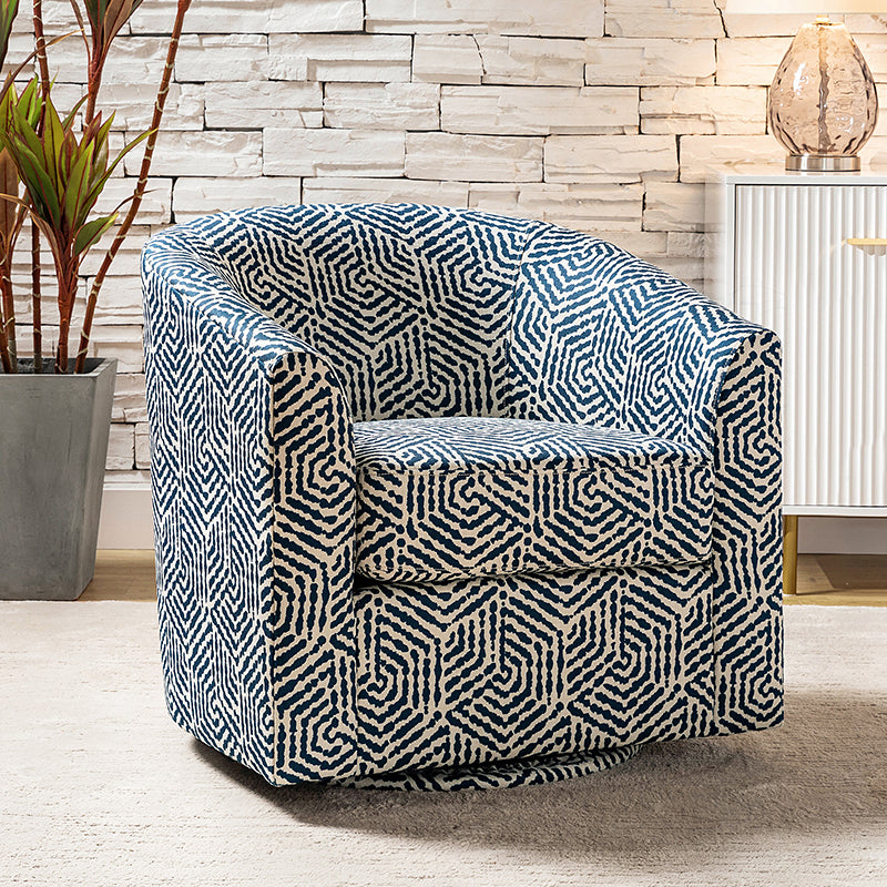 Pablo Modern Swivel Barrel Chair with Upholstered Fabric & Metal Base