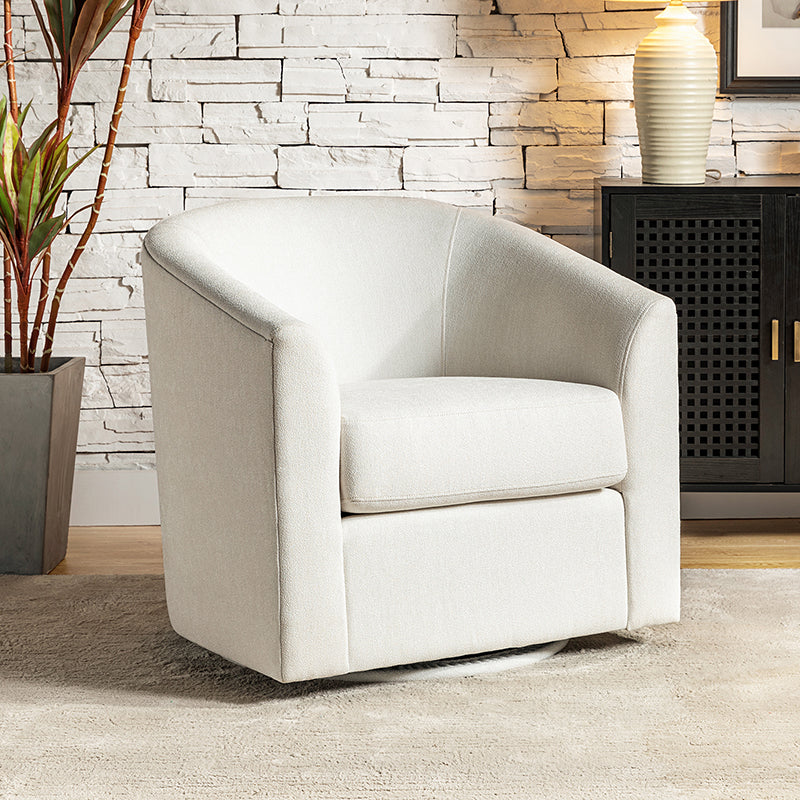 Pablo Modern Swivel Barrel Chair with Upholstered Fabric & Metal Base