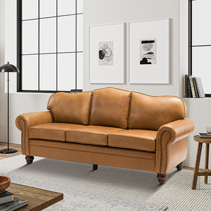 Flavio 81″ Genuine Leather Sofa – Vintage Glam Mid-Century Design
