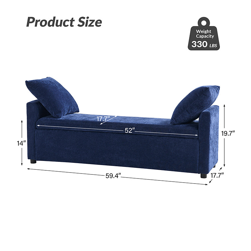 Benito 59.4" Wide End of Bed Storage Couch Bench with Two Throw Pillows