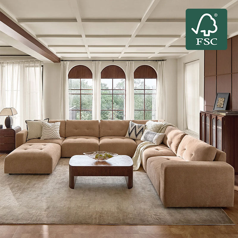 Memosa Deep-Seat Modular Sectional Sofa with Memory Foam Cushions in Camel– Modern Living Room Furniture