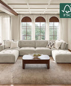 Memosa Deep-Seat Modular Sectional Sofa with Memory Foam Cushions in Beige – Modern Living Room Furniture