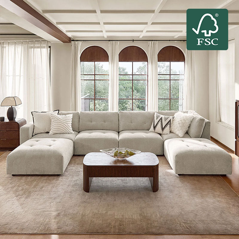 Memosa Deep-Seat Modular Sectional Sofa with Memory Foam Cushions in Beige – Modern Living Room Furniture