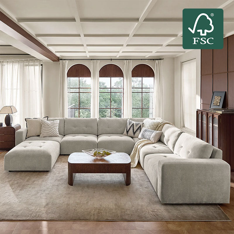 Memosa Deep-Seat Modular Sectional Sofa with Memory Foam Cushions in Beige – Modern Living Room Furniture