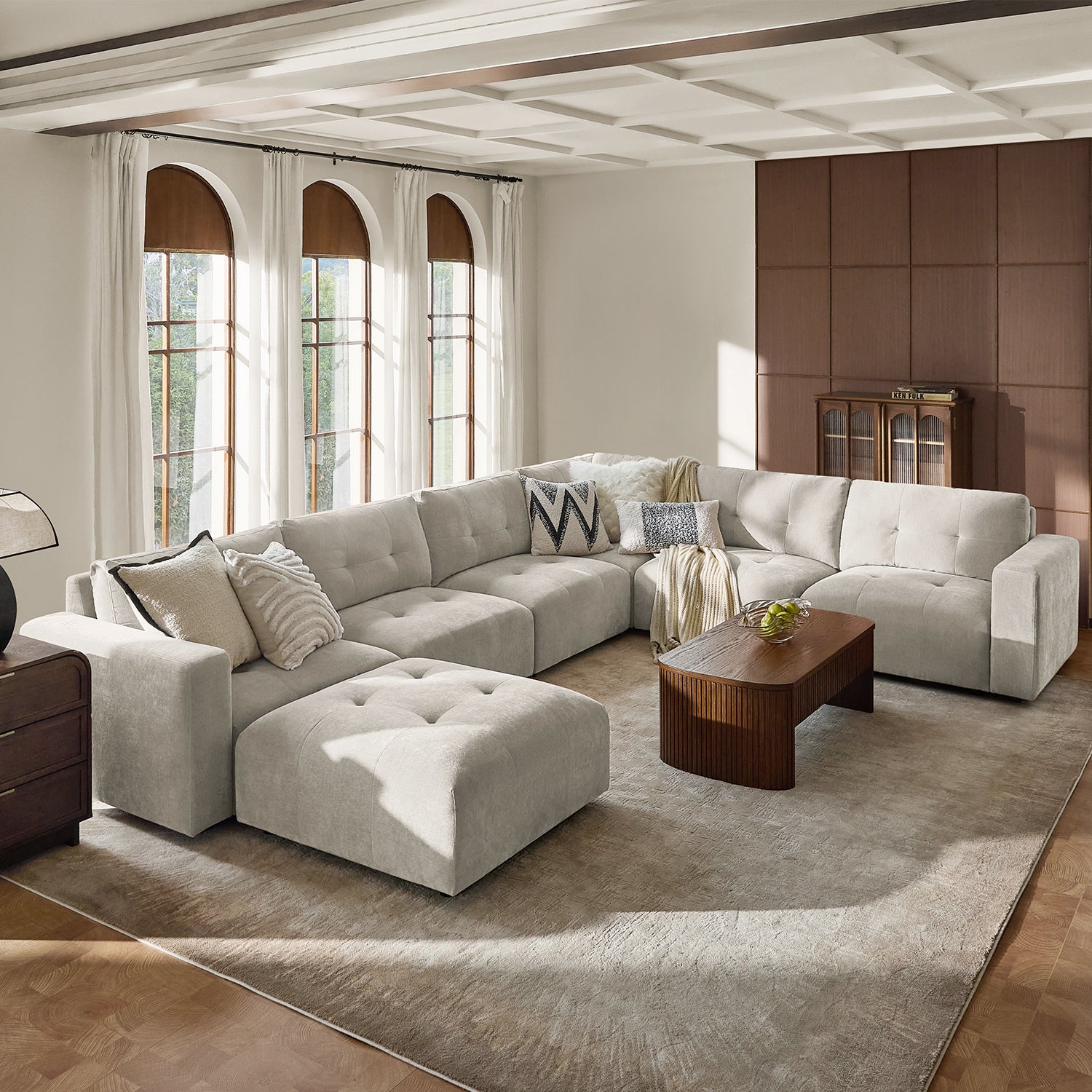 Memosa Deep-Seat Modular Sectional Sofa with Memory Foam Cushions in Beige – Modern Living Room Furniture