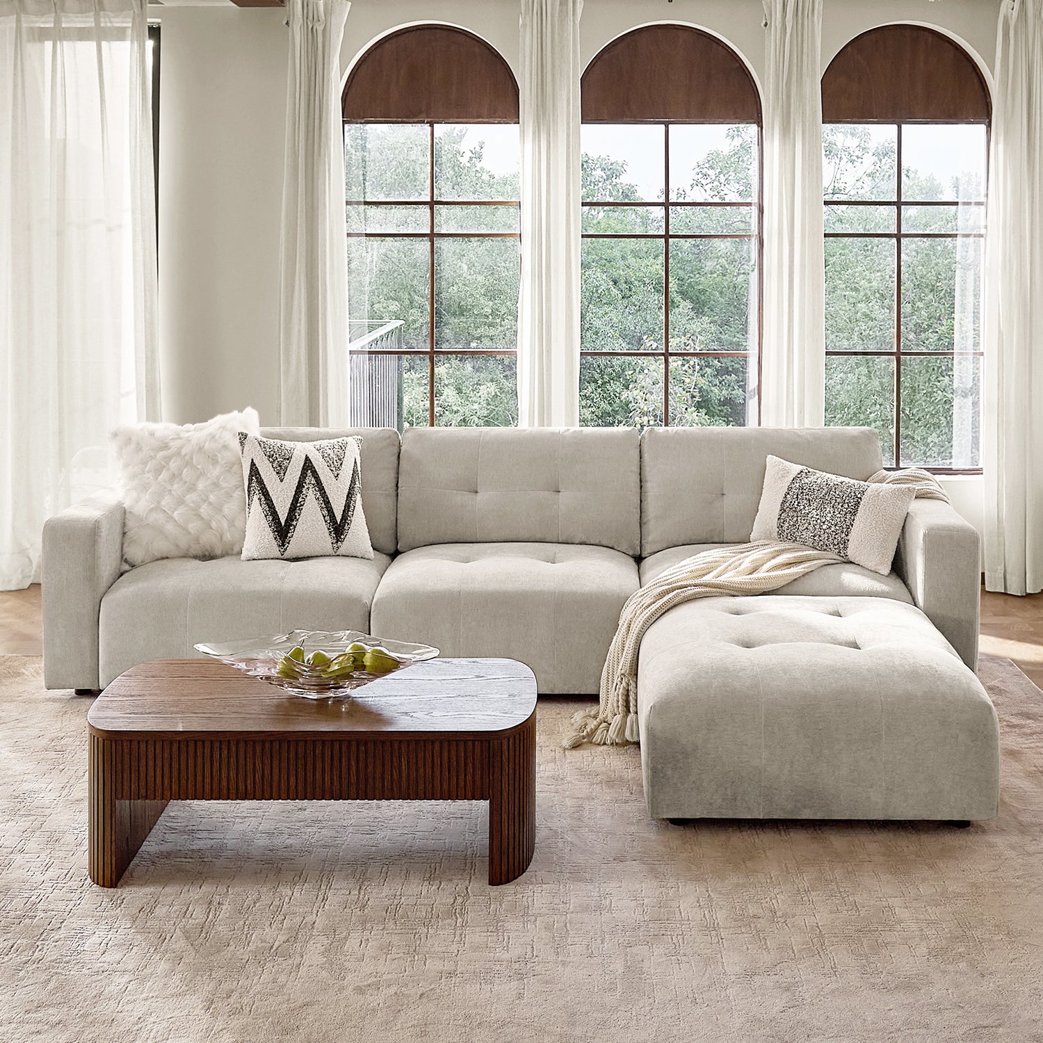 Memosa Deep-Seat Modular Sectional Sofa with Memory Foam Cushions in Beige– Modern Living Room Furniture