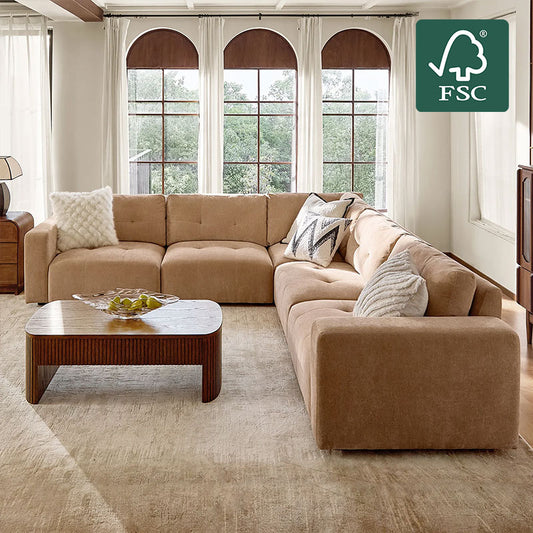 Memosa Deep-Seat Modular Sectional Sofa with Memory Foam Cushions in Camel– Modern Living Room Furniture