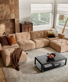 Memosa Deep-Seat Modular Sectional Sofa with Memory Foam Cushions in Camel– Modern Living Room Furniture