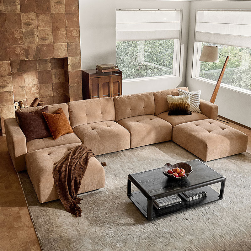 Memosa Deep-Seat Modular Sectional Sofa with Memory Foam Cushions in Camel– Modern Living Room Furniture