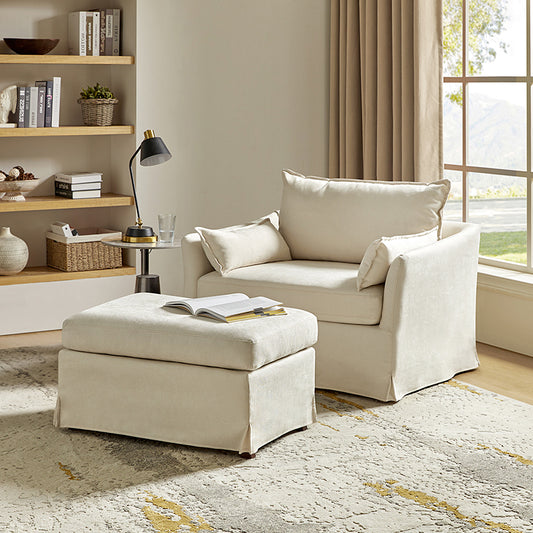 Miles Slipcovered Armchair with Ottoman