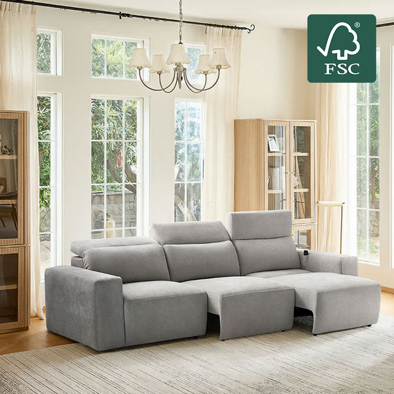 Modern Chenille Upholstered Reclining Sofa with Electric Recliners for Living Room-grey