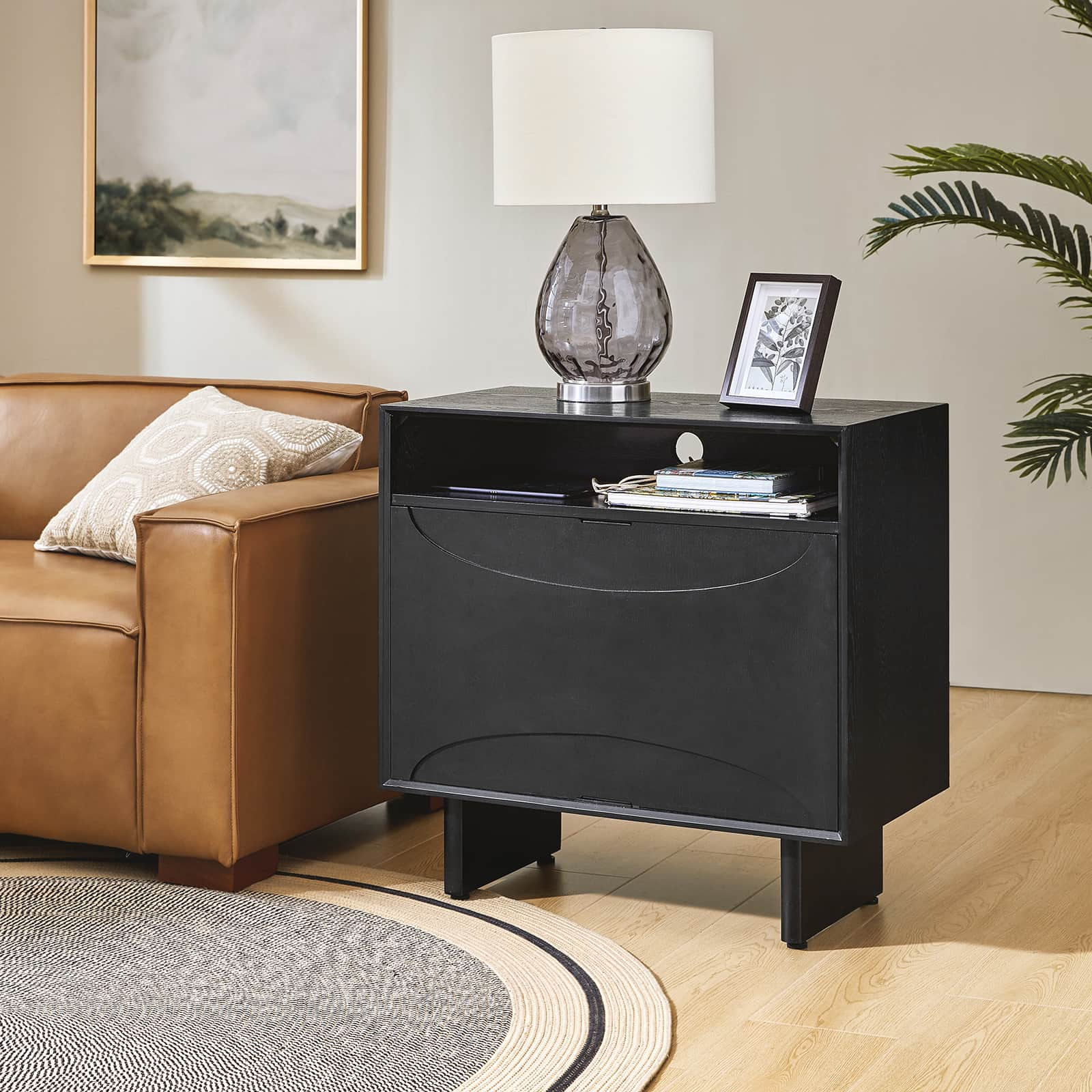 Dan 28" Tall Modern Style Nightstand with Built-In Outlets