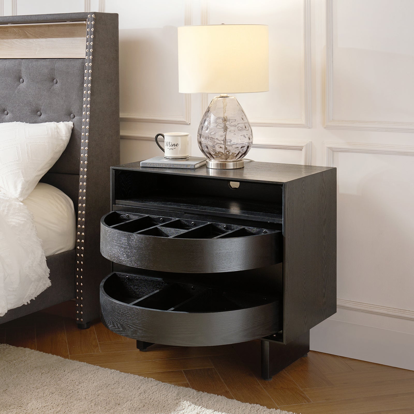 Dan 28" Tall Modern Style Nightstand with Built-In Outlets