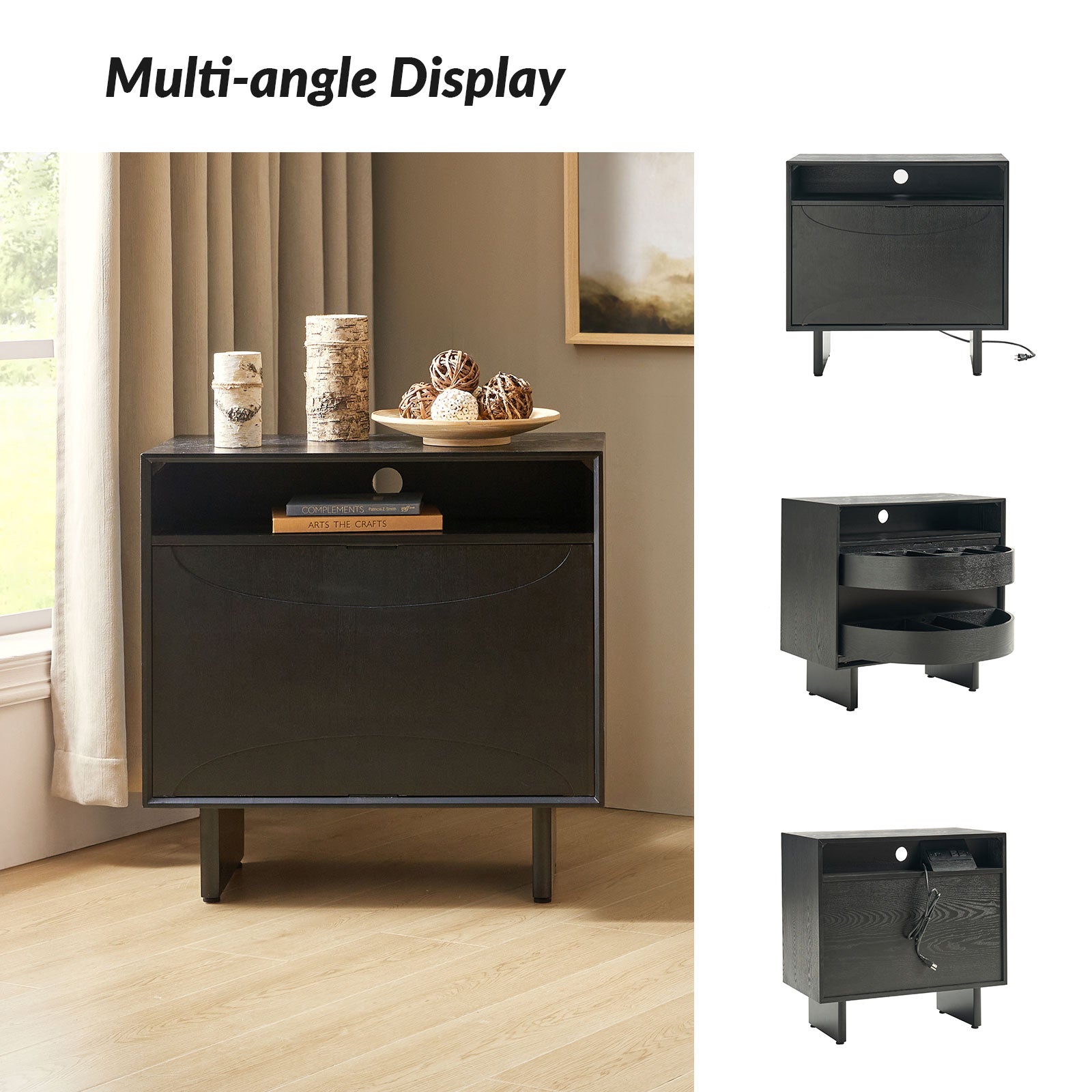 Dan 28" Tall Modern Style Nightstand with Built-In Outlets