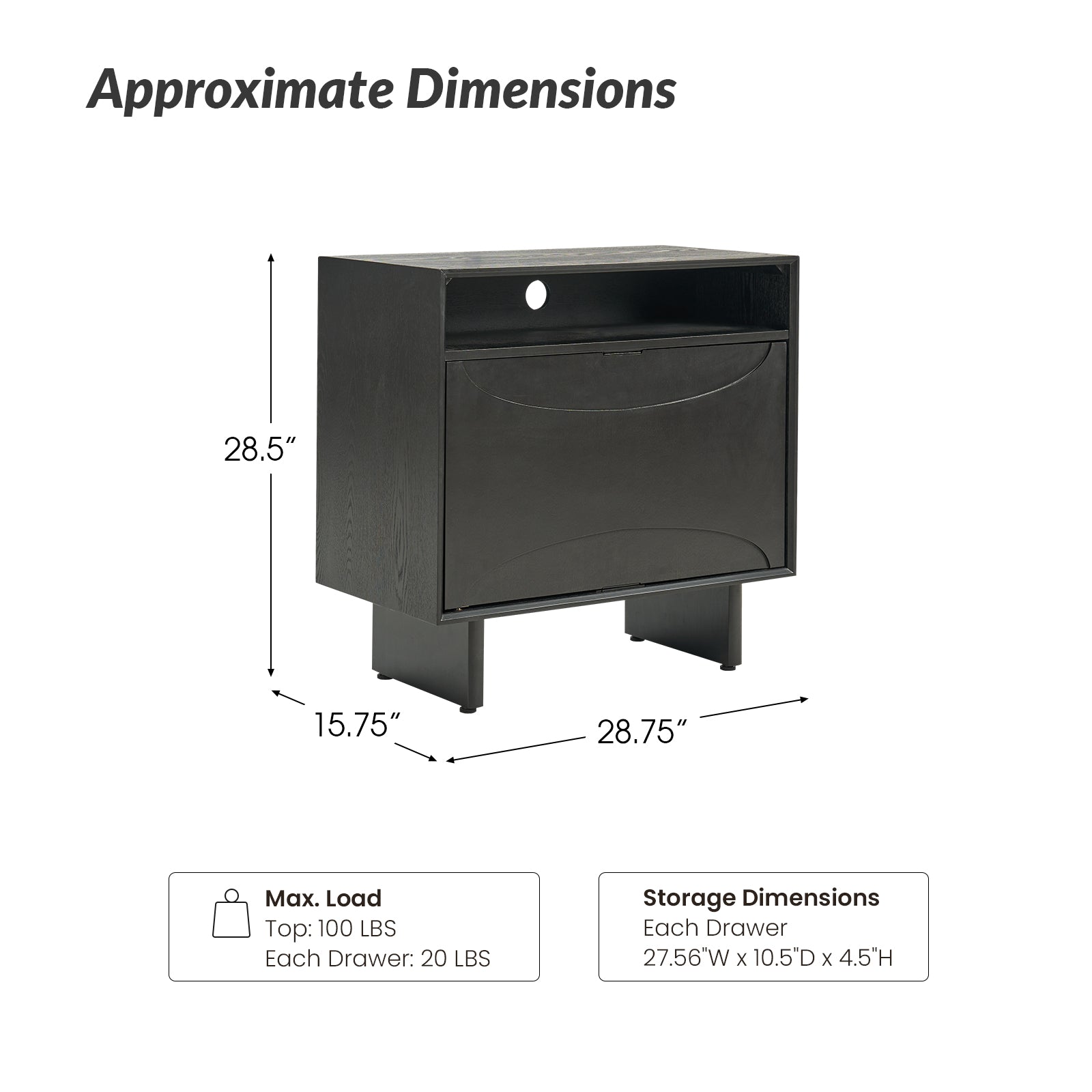 Dan 28" Tall Modern Style Nightstand with Built-In Outlets