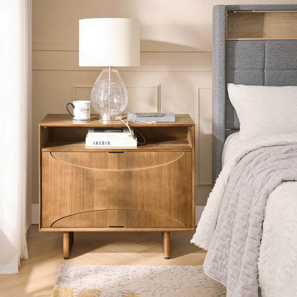 Dan 28" Tall Modern Style Nightstand with Built-In Outlets