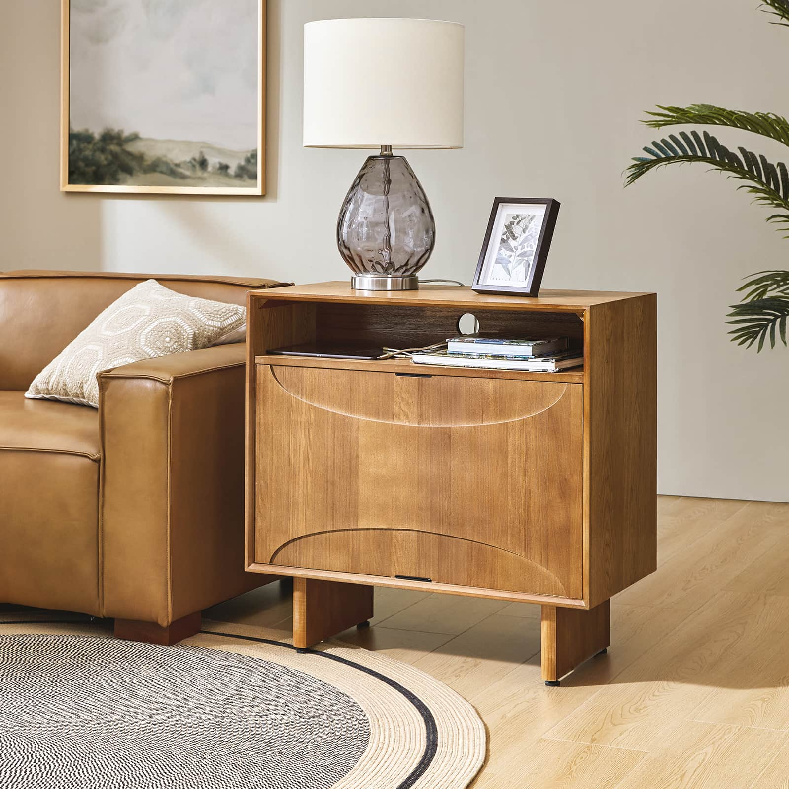 Dan 28" Tall Modern Style Nightstand with Built-In Outlets