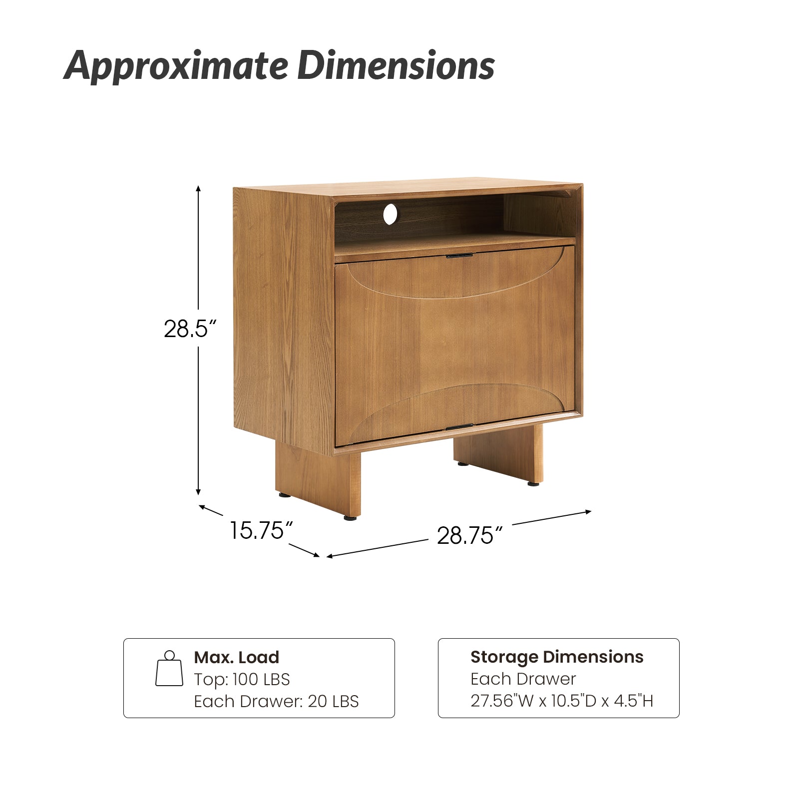 Dan 28" Tall Modern Style Nightstand with Built-In Outlets