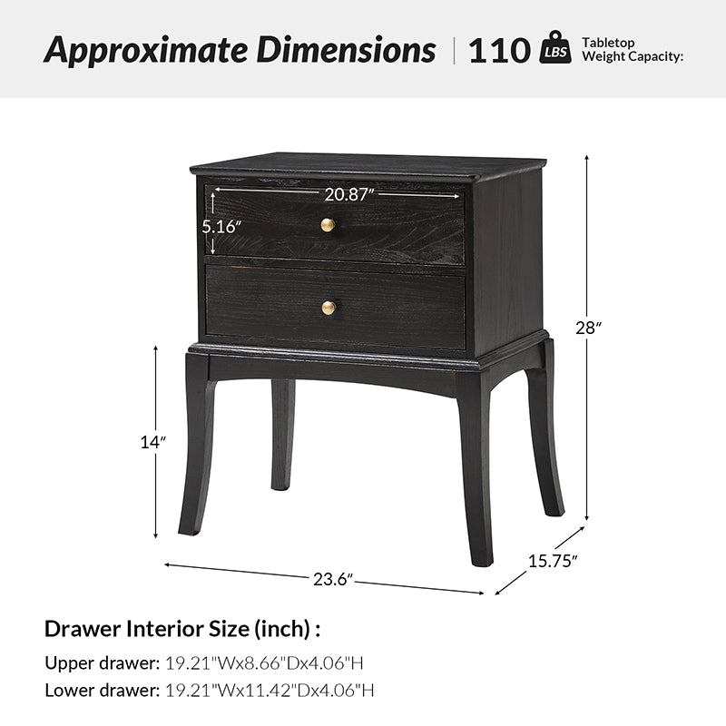 Dominique 28"Tall Solid Wood Nightstand with Hidden Outlet