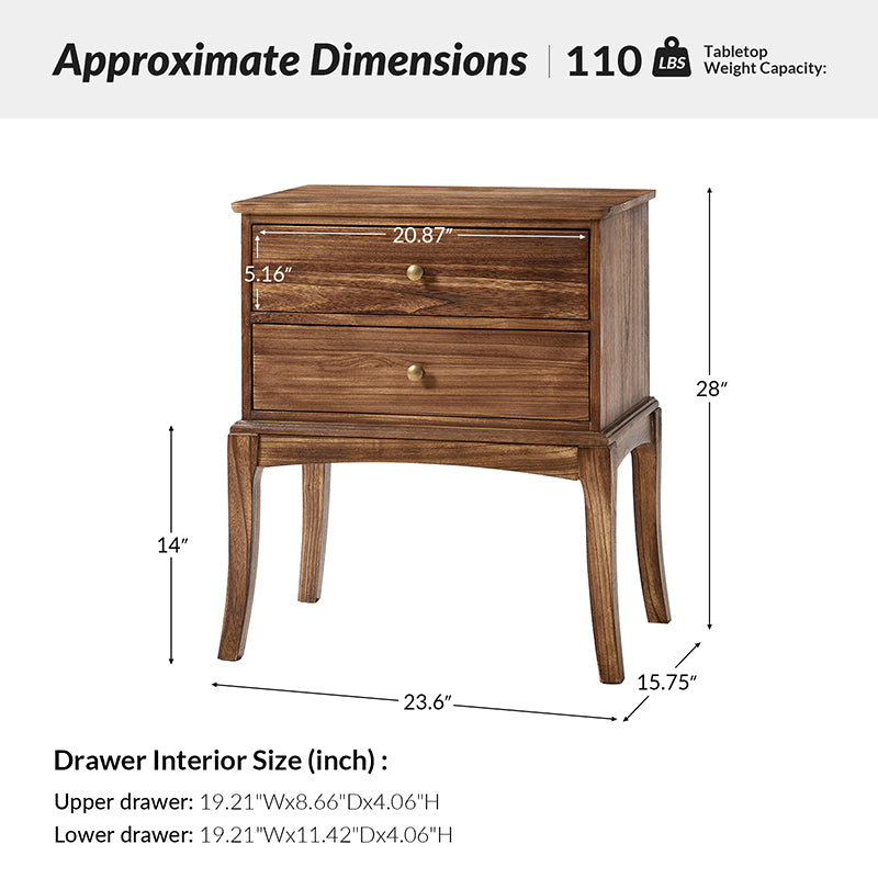 Dominique 28"Tall Solid Wood Nightstand with Hidden Outlet