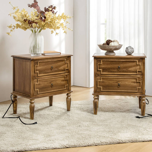 Joah 28"Tall Farmhouse 2-Drawer End Table with Built-in Charging(Optional Types)