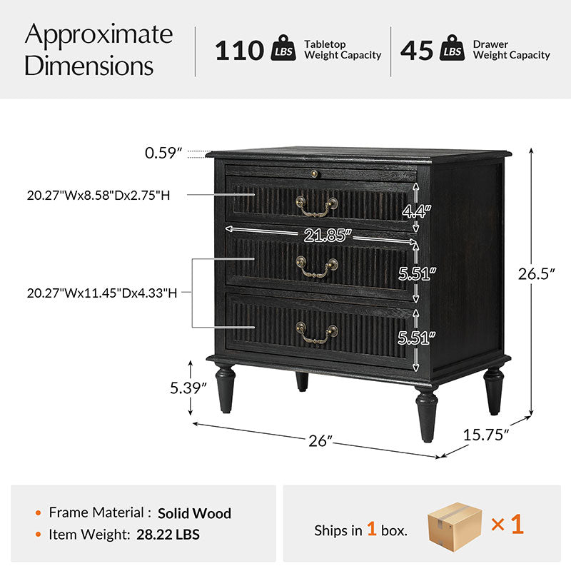 Farmhouse Solid Wood End Table with Fluted Drawer(Optional Types)