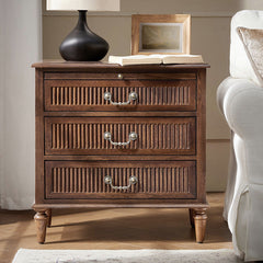 Farmhouse Solid Wood End Table with Fluted Drawer(Optional Types)