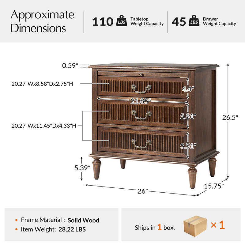 Farmhouse Solid Wood End Table with Fluted Drawer(Optional Types)