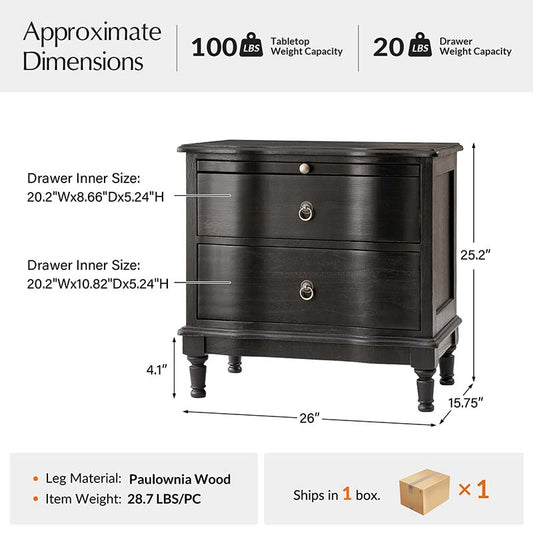 Solid Wood 2 Drawer End Table with Charging Ports & Pull-Out Shelf(Optional Types)