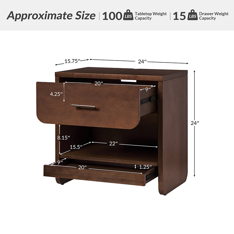 Rosalee 2 - Drawer Nightstand with Built-in Outlets