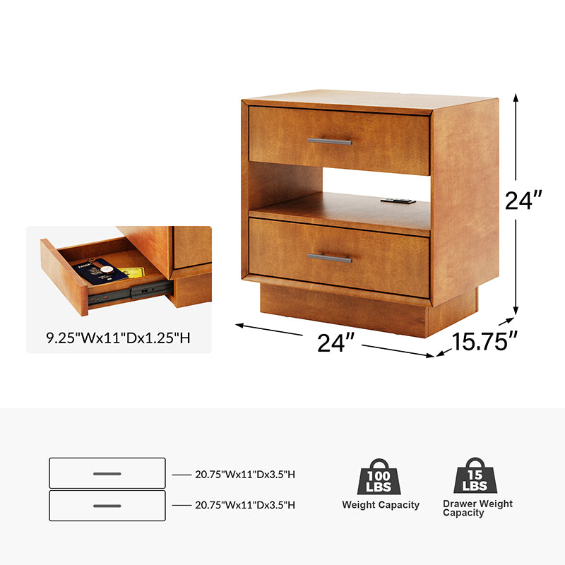 Yoel Hidden Drawer Nightstand with Built-in Outlets