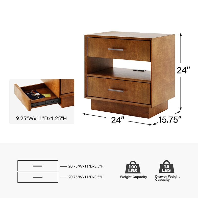 Yoel Hidden Drawer Nightstand with Built-in Outlets