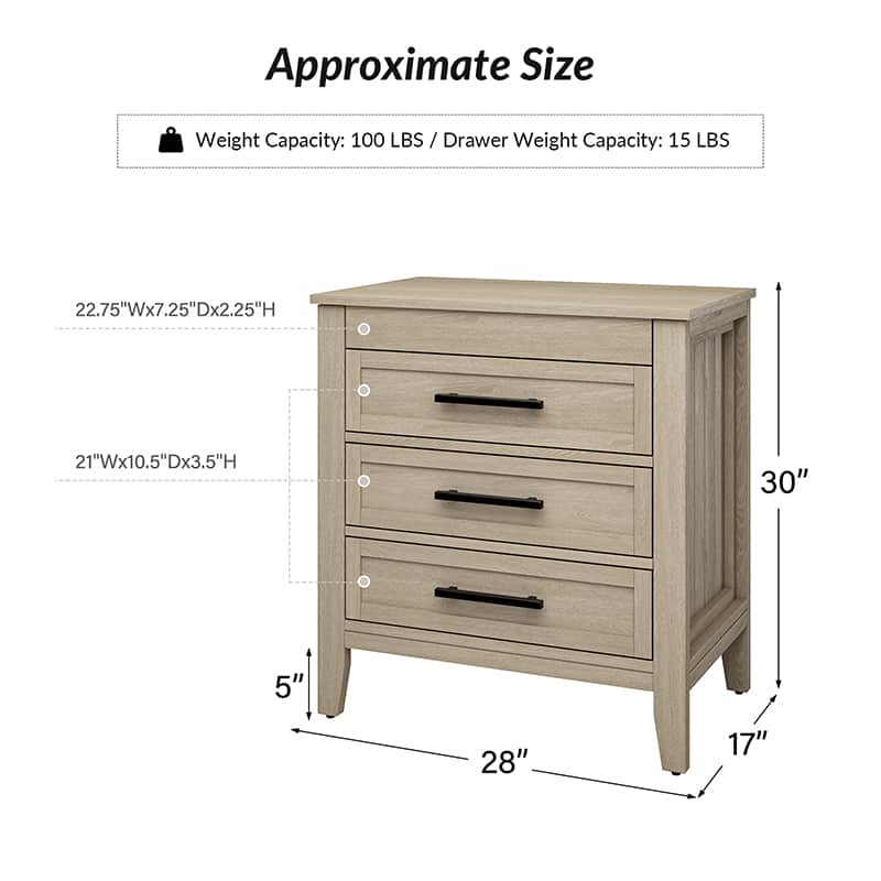 Simona 3-Drawer Nightstand with Built-In Power Outlet