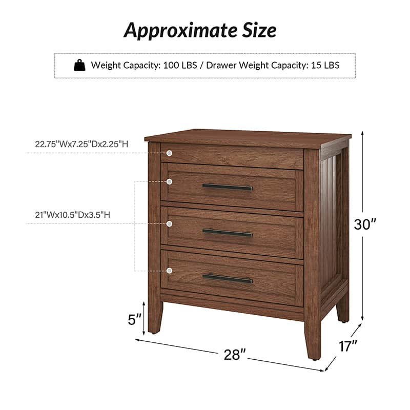 Simona 3-Drawer Nightstand with Built-In Power Outlet