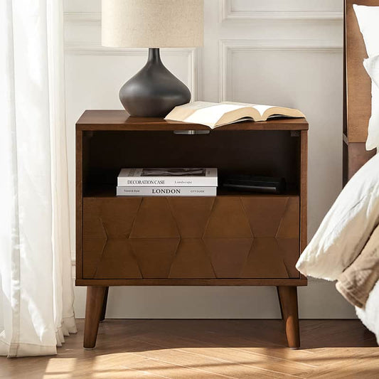 Rosalba Open Shelf Nightstand with Cable Management & Hidden Drawer