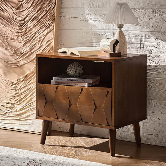 Rosalba Open Shelf Nightstand with Cable Management & Hidden Drawer(Optional Types)