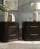 Modern Solid Wood Fluted Nightstand with USB & Oak Texture