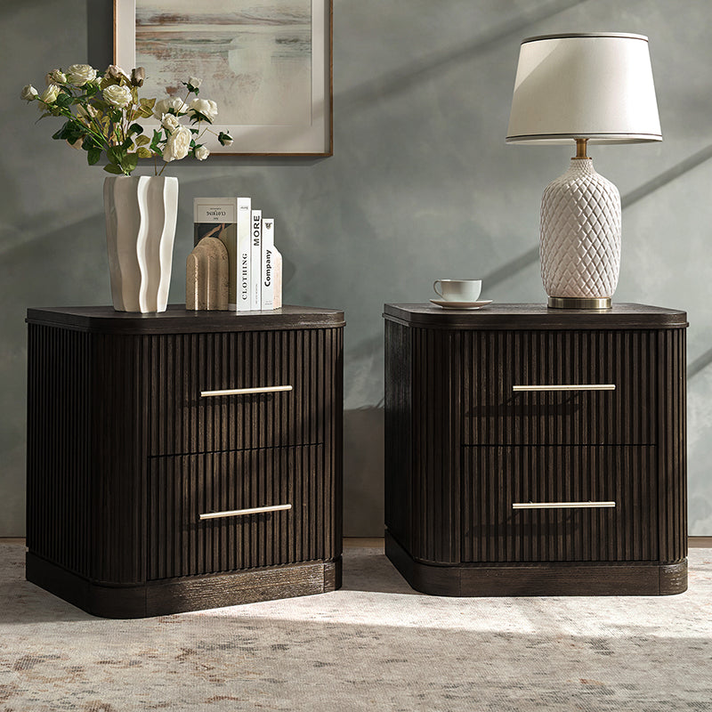 Modern Solid Wood Fluted Nightstand with USB & Oak Texture