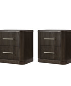 Modern Solid Wood Fluted Nightstand with USB & Oak Texture