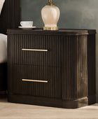 Modern Solid Wood Fluted Nightstand with USB & Oak Texture