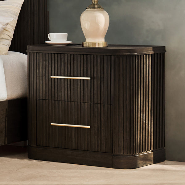 Modern Solid Wood Fluted Nightstand with USB & Oak Texture