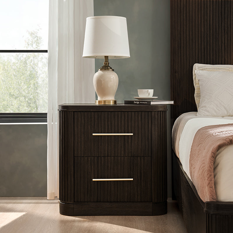 Verral Modern Solid Wood Fluted Nightstand with USB & Oak Texture