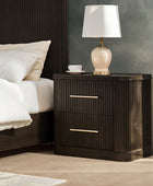 Verral Modern Solid Wood Fluted Nightstand with USB & Oak Texture