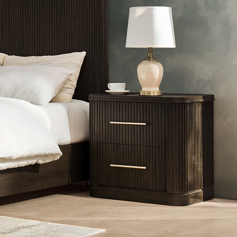 Verral Modern Solid Wood Fluted Nightstand with USB & Oak Texture