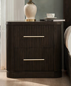 Modern Solid Wood Fluted Nightstand with USB & Oak Texture