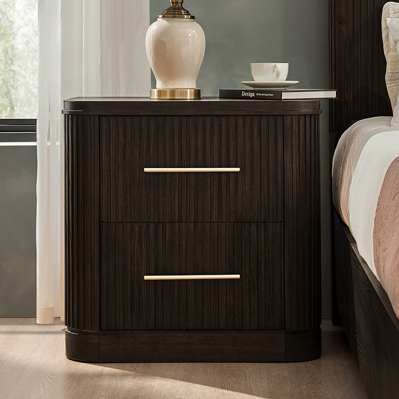 Modern Solid Wood Fluted Nightstand with USB & Oak Texture
