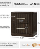 Modern Solid Wood Fluted Nightstand with USB & Oak Texture