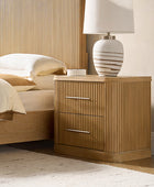 Modern Solid Wood Fluted Nightstand with USB & Oak Texture