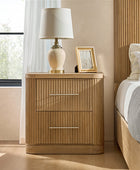 Verral Modern Solid Wood Fluted Nightstand with USB & Oak Texture