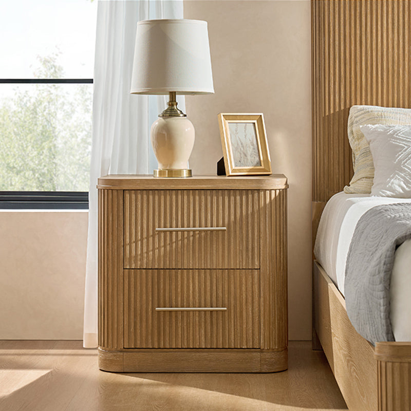 Verral Modern Solid Wood Fluted Nightstand with USB & Oak Texture